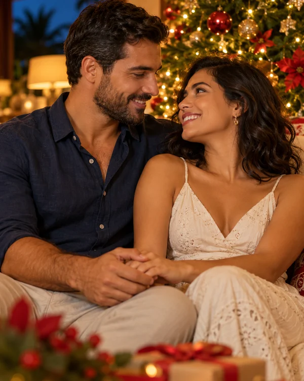 Demonstração fictícia de um casal no Natal